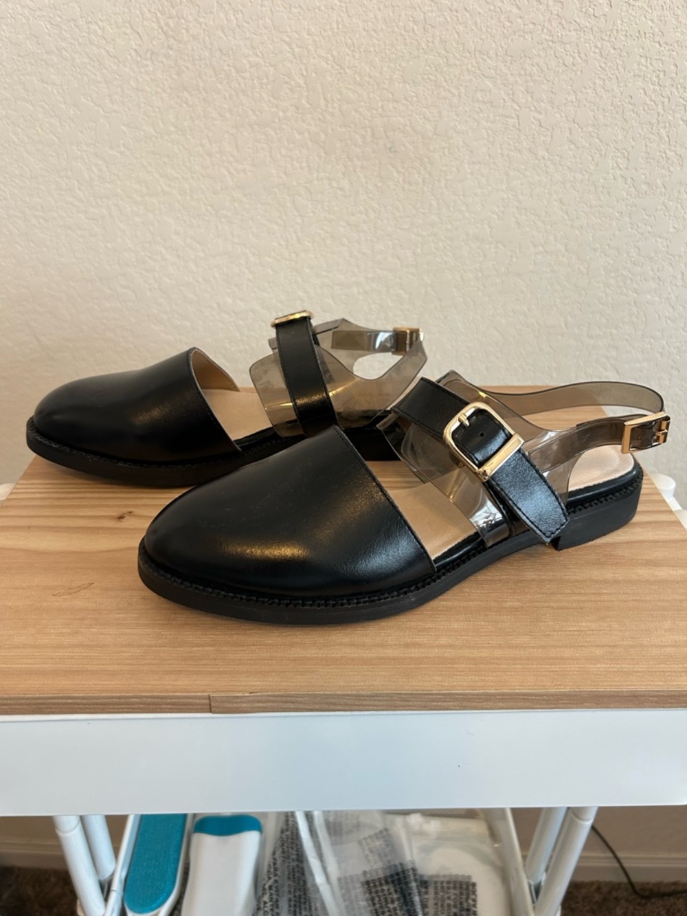 All Black Slingback Mary Jane Flats Size 41
